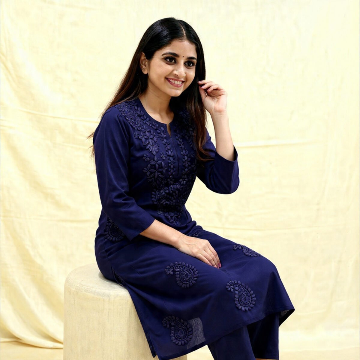 Navy Blue Rayon Chikankari Kurti