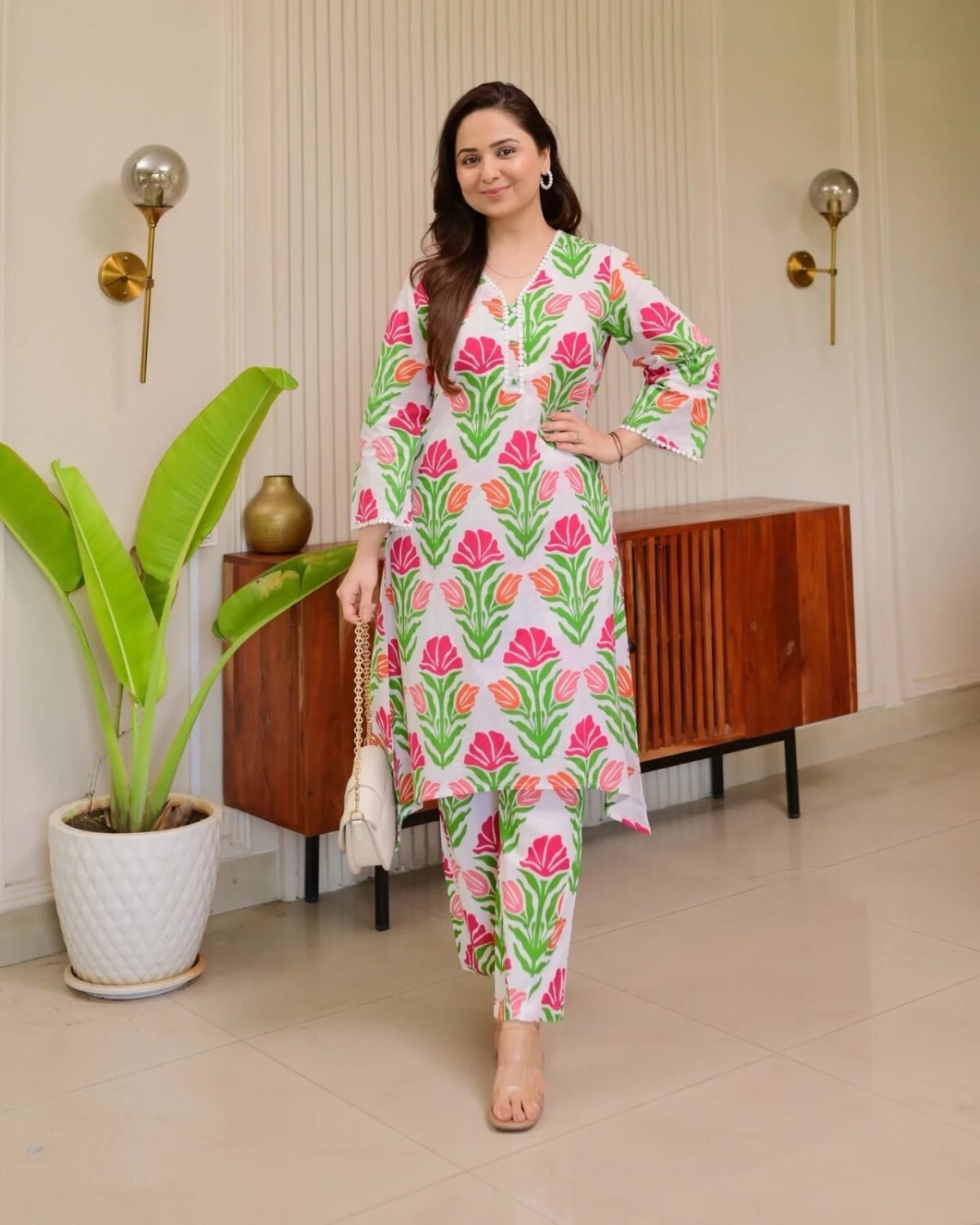 Floral Cotton Kurti Pant Set